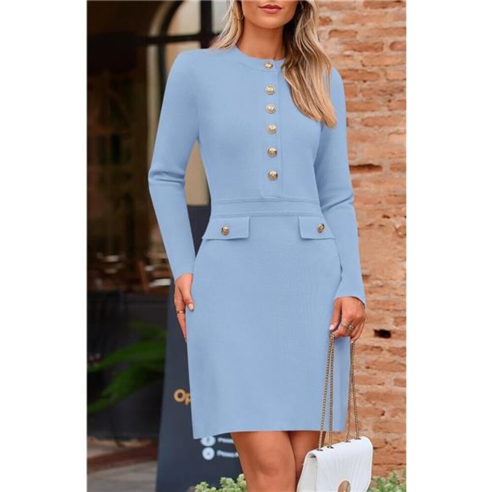 Women Casual Long Sleeve Bodycon Sweater Dress - Picture 5 of 7